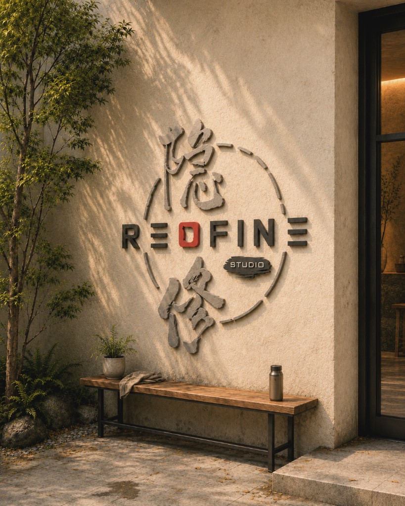 Re·fine Studio exterior with logo on wall
