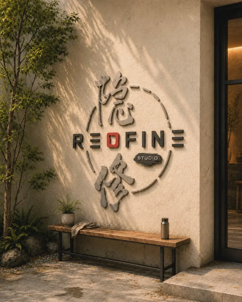 Re·fine Studio exterior with logo on wall